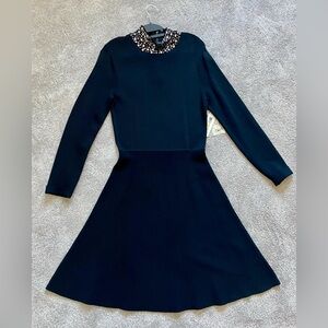 ELIZA J RHINESTONE DETAIL LONG SLEEVE FIT & FLARE